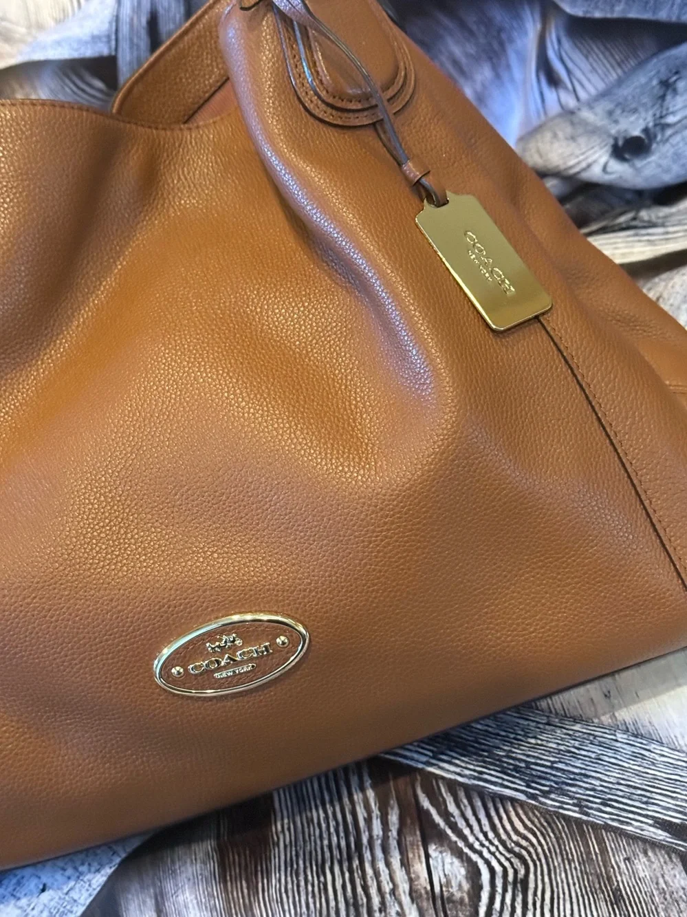 COACH Edie 31 Brown Leather Shoulder Tote
